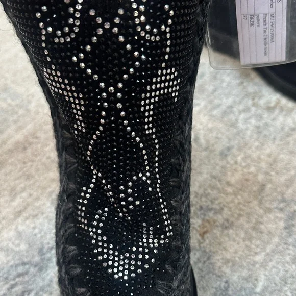 Mou brand- Black Suede Women's Boots with Rhinestone Detail - wedge heel inside - Picture 3 of 8